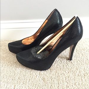 BCBG Black Snake Heels New In Box 8M